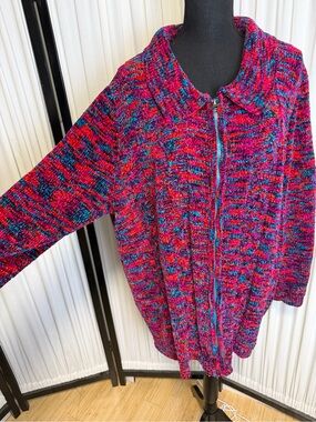 Woman Within Multicolor Zip-Front Chenille Cardigan - 3X